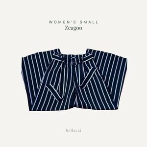 Zeagoo | Wide Leg Palazzo Striped Pants with Tie Belt 
Size Small